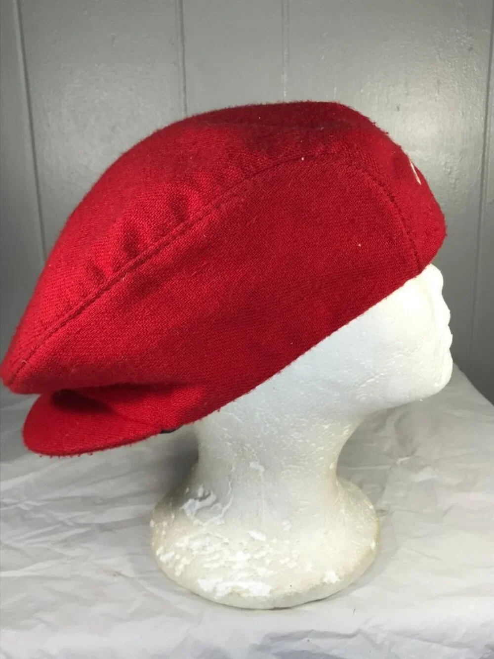 Vintage Nike Swoosh Logo Red Flat Cap XL Wool Newsboy Cabbie Golf Hat Made USA
